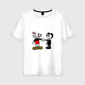 Женская футболка хлопок Oversize с принтом Cuphead Bendy в Санкт-Петербурге, 100% хлопок | свободный крой, круглый ворот, спущенный рукав, длина до линии бедер
 | бенди | бэнди | капхед | капхэд