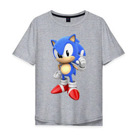 Мужская футболка хлопок Oversize с принтом Classic Sonic в Санкт-Петербурге, 100% хлопок | свободный крой, круглый ворот, “спинка” длиннее передней части | 16 бит | sega | sonic | классический соник