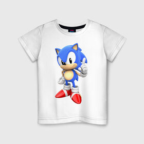 Детская футболка хлопок с принтом Classic Sonic в Санкт-Петербурге, 100% хлопок | круглый вырез горловины, полуприлегающий силуэт, длина до линии бедер | Тематика изображения на принте: 16 бит | sega | sonic | классический соник