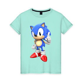 Женская футболка хлопок с принтом Classic Sonic в Санкт-Петербурге, 100% хлопок | прямой крой, круглый вырез горловины, длина до линии бедер, слегка спущенное плечо | 16 бит | sega | sonic | классический соник