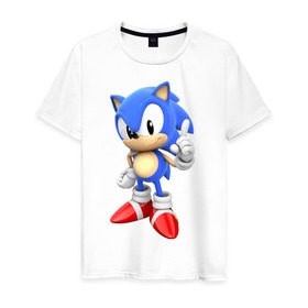 Мужская футболка хлопок с принтом Classic Sonic в Санкт-Петербурге, 100% хлопок | прямой крой, круглый вырез горловины, длина до линии бедер, слегка спущенное плечо. | 16 бит | sega | sonic | классический соник