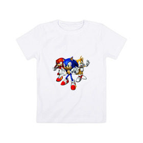 Детская футболка хлопок с принтом Sonic, Tails & Knuckles в Санкт-Петербурге, 100% хлопок | круглый вырез горловины, полуприлегающий силуэт, длина до линии бедер | Тематика изображения на принте: наклз | наклс | соник | тейлз | тейлс
