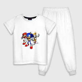 Детская пижама хлопок с принтом Sonic, Tails & Knuckles в Санкт-Петербурге, 100% хлопок |  брюки и футболка прямого кроя, без карманов, на брюках мягкая резинка на поясе и по низу штанин
 | наклз | наклс | соник | тейлз | тейлс
