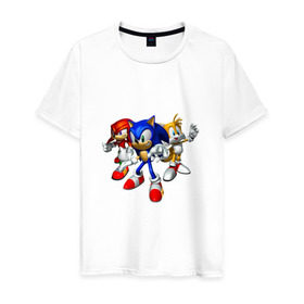 Мужская футболка хлопок с принтом Sonic, Tails & Knuckles в Санкт-Петербурге, 100% хлопок | прямой крой, круглый вырез горловины, длина до линии бедер, слегка спущенное плечо. | наклз | наклс | соник | тейлз | тейлс