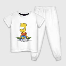 Детская пижама хлопок с принтом Барт на скейте в Санкт-Петербурге, 100% хлопок |  брюки и футболка прямого кроя, без карманов, на брюках мягкая резинка на поясе и по низу штанин
 | simpsons | барт симпсон | симпсоны