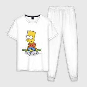 Мужская пижама хлопок с принтом Барт на скейте в Санкт-Петербурге, 100% хлопок | брюки и футболка прямого кроя, без карманов, на брюках мягкая резинка на поясе и по низу штанин
 | simpsons | барт симпсон | симпсоны