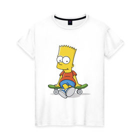 Женская футболка хлопок с принтом Барт на скейте в Санкт-Петербурге, 100% хлопок | прямой крой, круглый вырез горловины, длина до линии бедер, слегка спущенное плечо | simpsons | барт симпсон | симпсоны