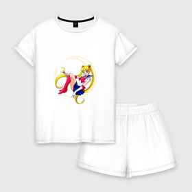 Женская пижама с шортиками хлопок с принтом Sailor Moon в Санкт-Петербурге, 100% хлопок | футболка прямого кроя, шорты свободные с широкой мягкой резинкой | sailor moon | sailormoon | сейлор мун | сейлормун