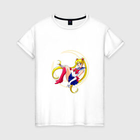 Женская футболка хлопок с принтом Sailor Moon в Санкт-Петербурге, 100% хлопок | прямой крой, круглый вырез горловины, длина до линии бедер, слегка спущенное плечо | Тематика изображения на принте: sailor moon | sailormoon | сейлор мун | сейлормун