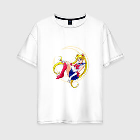 Женская футболка хлопок Oversize с принтом Sailor Moon в Санкт-Петербурге, 100% хлопок | свободный крой, круглый ворот, спущенный рукав, длина до линии бедер
 | sailor moon | sailormoon | сейлор мун | сейлормун