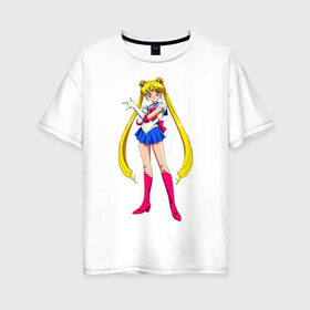 Женская футболка хлопок Oversize с принтом Сейлормун в Санкт-Петербурге, 100% хлопок | свободный крой, круглый ворот, спущенный рукав, длина до линии бедер
 | sailor moon | sailormoon | сейлор мун