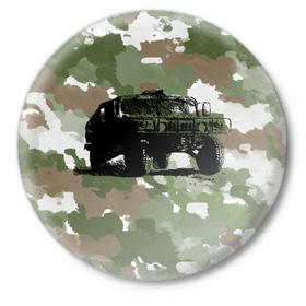 Значок с принтом Jeep в Санкт-Петербурге,  металл | круглая форма, металлическая застежка в виде булавки | 23 февраля | hummer | jeep | авто | армейская | армия | внедорожник | военная | джип | камуфляж | милитари | россия | хамер