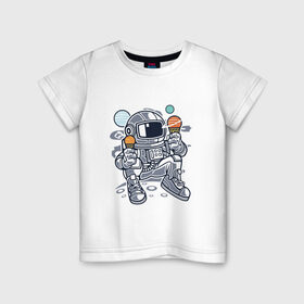 Детская футболка хлопок с принтом Космонавт с мороженым ( Astron в Санкт-Петербурге, 100% хлопок | круглый вырез горловины, полуприлегающий силуэт, длина до линии бедер | 