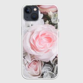Чехол для iPhone 13 с принтом розы в Санкт-Петербурге,  |  | букет | винтаж | зелень | листья | розовые розы | романтика | цветы