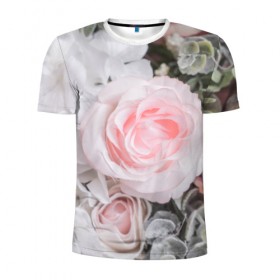 Мужская футболка 3D спортивная с принтом розы в Санкт-Петербурге, 100% полиэстер с улучшенными характеристиками | приталенный силуэт, круглая горловина, широкие плечи, сужается к линии бедра | букет | винтаж | зелень | листья | розовые розы | романтика | цветы