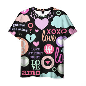 Мужская футболка 3D с принтом Любовь на разных языках в Санкт-Петербурге, 100% полиэфир | прямой крой, круглый вырез горловины, длина до линии бедер | Тематика изображения на принте: 14 | love | валентин | губы | день | любовь | подарок | поцелуй | сердце | страсть | февраль