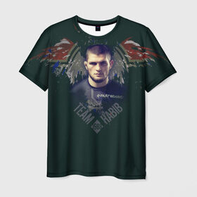 Мужская футболка 3D с принтом Хабиб Нурмагомедов в Санкт-Петербурге, 100% полиэфир | прямой крой, круглый вырез горловины, длина до линии бедер | ufc | вольная борьба | самбо | хабиб нурмагомедов