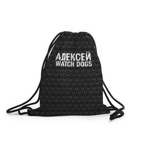 Рюкзак-мешок 3D с принтом Алексей Watch Dogs в Санкт-Петербурге, 100% полиэстер | плотность ткани — 200 г/м2, размер — 35 х 45 см; лямки — толстые шнурки, застежка на шнуровке, без карманов и подкладки | Тематика изображения на принте: алексей | алеша | леша