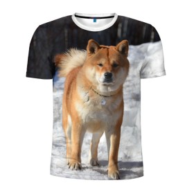 Мужская футболка 3D спортивная с принтом Акита-ину в Санкт-Петербурге, 100% полиэстер с улучшенными характеристиками | приталенный силуэт, круглая горловина, широкие плечи, сужается к линии бедра | Тематика изображения на принте: акита | животное | животные | ину | овчарка | пес | песик | псы | сиба | собака | собаки | шиба