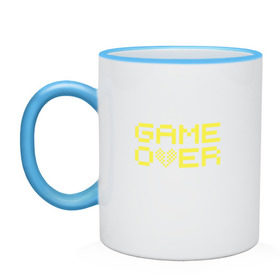 Кружка двухцветная с принтом Game Over yellow в Санкт-Петербурге, керамика | объем — 330 мл, диаметр — 80 мм. Цветная ручка и кайма сверху, в некоторых цветах — вся внутренняя часть | Тематика изображения на принте: 