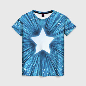 Женская футболка 3D с принтом Звезда в Санкт-Петербурге, 100% полиэфир ( синтетическое хлопкоподобное полотно) | прямой крой, круглый вырез горловины, длина до линии бедер | взрыв | звезда | звездочка | космос | огонёк | свет
