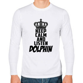 Мужской лонгслив хлопок с принтом Keep calm and listen Dolphin в Санкт-Петербурге, 100% хлопок |  | Тематика изображения на принте: 