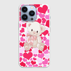Чехол для iPhone 13 Pro с принтом Белый Мишка в Санкт-Петербурге,  |  | Тематика изображения на принте: 14 февраля | bear | love | teddy | абстракция | арт | девушкам | день всех влюбленных | день святого валентина | животные | медведь | милые | мишка | сердечки | тедди