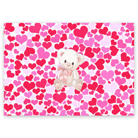 Поздравительная открытка с принтом Белый Мишка в Санкт-Петербурге, 100% бумага | плотность бумаги 280 г/м2, матовая, на обратной стороне линовка и место для марки
 | Тематика изображения на принте: 14 февраля | bear | love | teddy | абстракция | арт | девушкам | день всех влюбленных | день святого валентина | животные | медведь | милые | мишка | сердечки | тедди