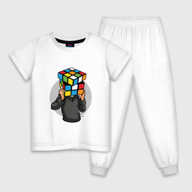Детская пижама хлопок с принтом ГОЛОВОЛОМКА в Санкт-Петербурге, 100% хлопок |  брюки и футболка прямого кроя, без карманов, на брюках мягкая резинка на поясе и по низу штанин
 | Тематика изображения на принте: голова | кубик рубика