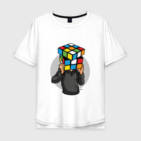Мужская футболка хлопок Oversize с принтом ГОЛОВОЛОМКА в Санкт-Петербурге, 100% хлопок | свободный крой, круглый ворот, “спинка” длиннее передней части | голова | кубик рубика