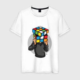 Мужская футболка хлопок с принтом ГОЛОВОЛОМКА в Санкт-Петербурге, 100% хлопок | прямой крой, круглый вырез горловины, длина до линии бедер, слегка спущенное плечо. | голова | кубик рубика