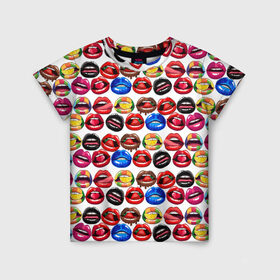 Детская футболка 3D с принтом Lips Pattern в Санкт-Петербурге, 100% гипоаллергенный полиэфир | прямой крой, круглый вырез горловины, длина до линии бедер, чуть спущенное плечо, ткань немного тянется | Тематика изображения на принте: lips | love | pattern | pop art | арт | губы | девушкам | любовь | пафосные | поп арт | поцелуй | текстура | узор