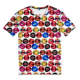 Мужская футболка 3D с принтом Lips Pattern в Санкт-Петербурге, 100% полиэфир | прямой крой, круглый вырез горловины, длина до линии бедер | lips | love | pattern | pop art | арт | губы | девушкам | любовь | пафосные | поп арт | поцелуй | текстура | узор