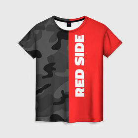 Женская футболка 3D с принтом Military Red Side в Санкт-Петербурге, 100% полиэфир ( синтетическое хлопкоподобное полотно) | прямой крой, круглый вырез горловины, длина до линии бедер | Тематика изображения на принте: военный | камуфляж | красный | мода | стиль | тренд