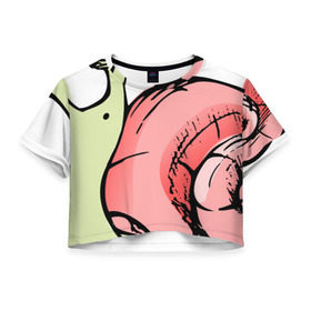 Женская футболка 3D укороченная с принтом Гламурная улитка в Санкт-Петербурге, 100% полиэстер | круглая горловина, длина футболки до линии талии, рукава с отворотами | гламурная | животные | прикольная | улитка