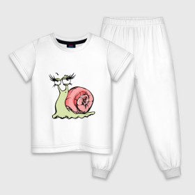 Детская пижама хлопок с принтом Гламурная улитка в Санкт-Петербурге, 100% хлопок |  брюки и футболка прямого кроя, без карманов, на брюках мягкая резинка на поясе и по низу штанин
 | гламурная | животные | прикольная | улитка