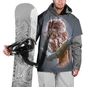 Накидка на куртку 3D с принтом Сова в Санкт-Петербурге, 100% полиэстер |  | owl | ветка | ночной хищник | птица | птичка | серый | сова | хищная птица | хищник