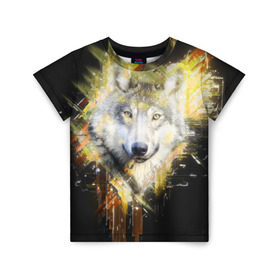 Детская футболка 3D с принтом Волк в Санкт-Петербурге, 100% гипоаллергенный полиэфир | прямой крой, круглый вырез горловины, длина до линии бедер, чуть спущенное плечо, ткань немного тянется | Тематика изображения на принте: волк | геометрия | животные | природа | серый | собака | хищник