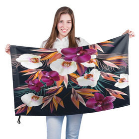 Флаг 3D с принтом Орхидея в Санкт-Петербурге, 100% полиэстер | плотность ткани — 95 г/м2, размер — 67 х 109 см. Принт наносится с одной стороны | flower | букет | краски | орхидеи | природа | текстуры | тропики | тропический | цветочки | цветы