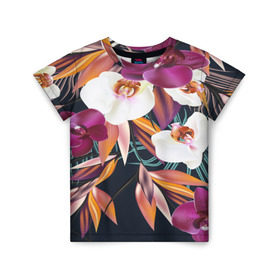 Детская футболка 3D с принтом Орхидея в Санкт-Петербурге, 100% гипоаллергенный полиэфир | прямой крой, круглый вырез горловины, длина до линии бедер, чуть спущенное плечо, ткань немного тянется | flower | букет | краски | орхидеи | природа | текстуры | тропики | тропический | цветочки | цветы