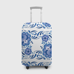 Чехол для чемодана 3D с принтом Гжель в Санкт-Петербурге, 86% полиэфир, 14% спандекс | двустороннее нанесение принта, прорези для ручек и колес | гжель | текстура | узор | цветы