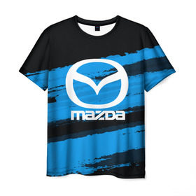 Мужская футболка 3D с принтом Mazda MOTORs Blue в Санкт-Петербурге, 100% полиэфир | прямой крой, круглый вырез горловины, длина до линии бедер | 