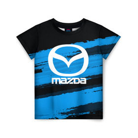Детская футболка 3D с принтом Mazda MOTORs Blue в Санкт-Петербурге, 100% гипоаллергенный полиэфир | прямой крой, круглый вырез горловины, длина до линии бедер, чуть спущенное плечо, ткань немного тянется | 