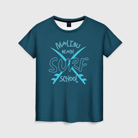 Женская футболка 3D с принтом Школа серфинга в Санкт-Петербурге, 100% полиэфир ( синтетическое хлопкоподобное полотно) | прямой крой, круглый вырез горловины, длина до линии бедер | волна | доска | малибу | море | океан | отдыx | пляж | серфинг | синий | экстрим