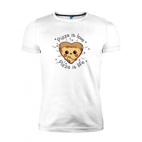 Мужская футболка премиум с принтом Пицца-это любовь в Санкт-Петербурге, 92% хлопок, 8% лайкра | приталенный силуэт, круглый вырез ворота, длина до линии бедра, короткий рукав | 14 февраля | любовь | пицца
