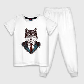 Детская пижама хлопок с принтом Волк Бизнесмен в Санкт-Петербурге, 100% хлопок |  брюки и футболка прямого кроя, без карманов, на брюках мягкая резинка на поясе и по низу штанин
 | бизнес | бизнесмен | волк | волк в костюме | волк с уолл стрит | волки | дикий