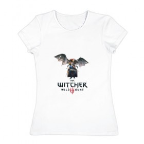 Женская футболка хлопок с принтом Ведьмак в Санкт-Петербурге, 100% хлопок | прямой крой, круглый вырез горловины, длина до линии бедер, слегка спущенное плечо | wild hunt | witcher | witcher3 | ведьмак | дикая охота
