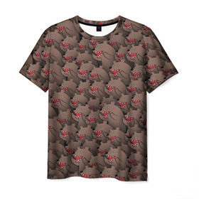 Мужская футболка 3D с принтом Медведи мемы в Санкт-Петербурге, 100% полиэфир | прямой крой, круглый вырез горловины, длина до линии бедер | из кустов | комикс | коричневый | медведь | мем | мишки | паттерн | толпа