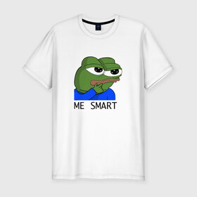 Мужская футболка премиум с принтом me smart в Санкт-Петербурге, 92% хлопок, 8% лайкра | приталенный силуэт, круглый вырез ворота, длина до линии бедра, короткий рукав | грустная лягушка мем