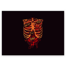 Поздравительная открытка с принтом Человеческий скелет в Санкт-Петербурге, 100% бумага | плотность бумаги 280 г/м2, матовая, на обратной стороне линовка и место для марки
 | 3d скелет | кости | легкие | органы | ребра | сердце | скелет | человек
